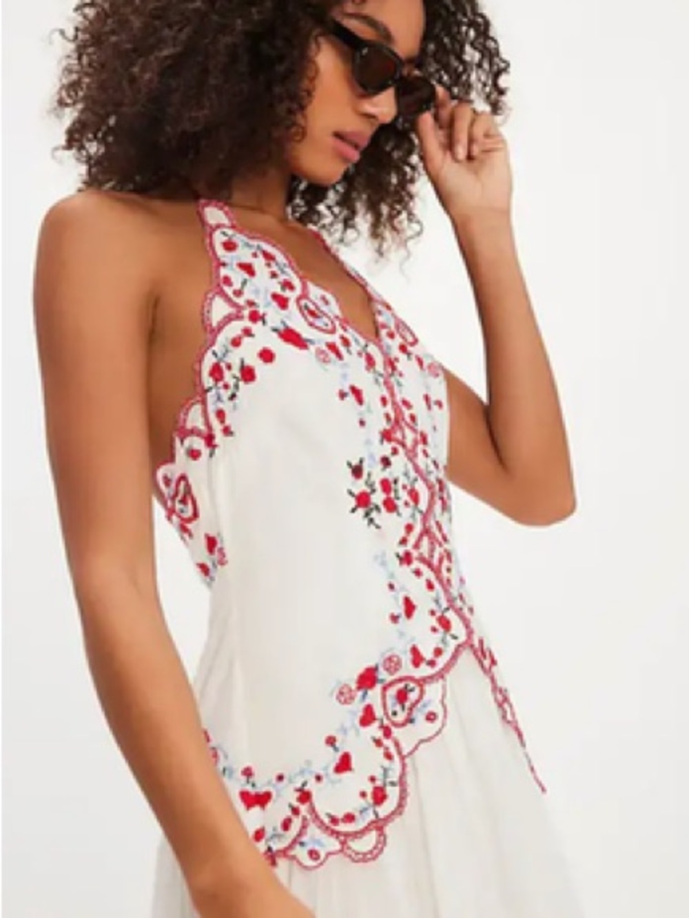 NWT retails 249, Free People White Midi Dress with Red Embroidered Bodice - Picture 4 of 14